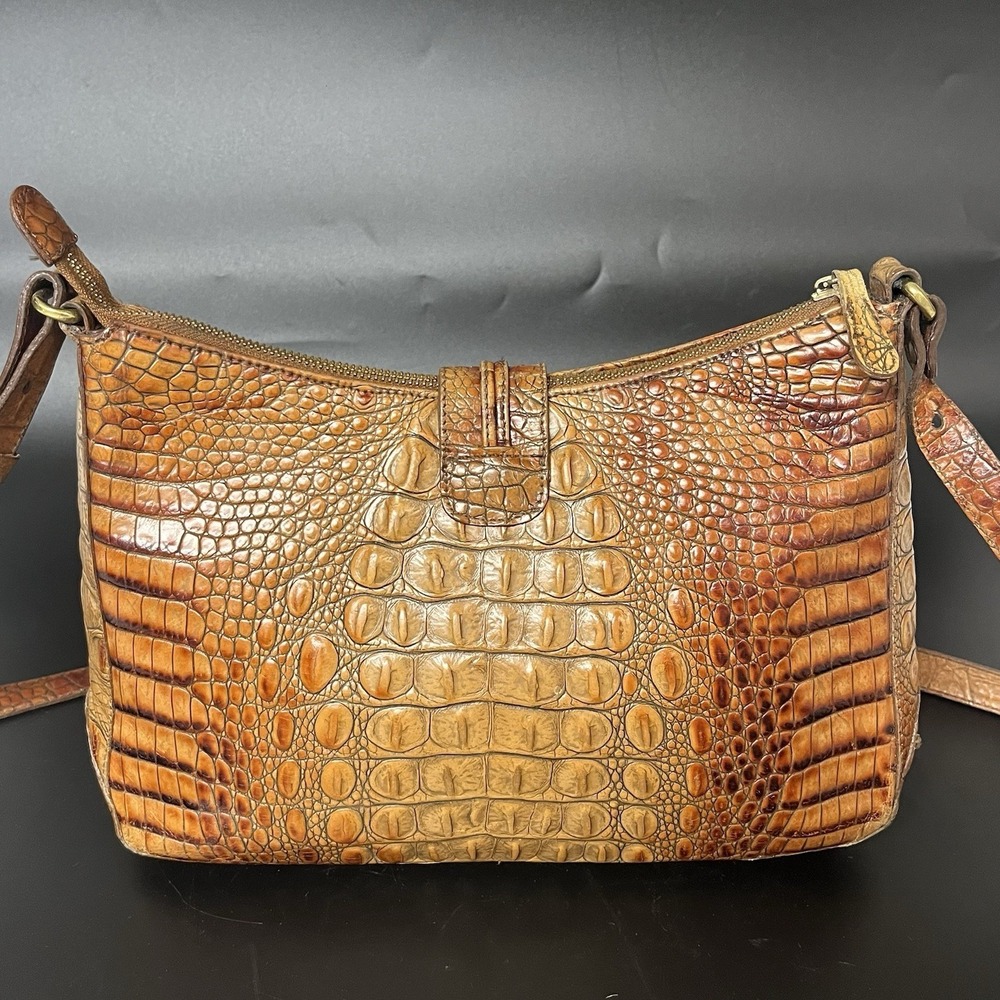 Brahmin Isabelle Metallic Toasted Almond Embossed Croc Leather Bag (B420) - Picture 3 of 16